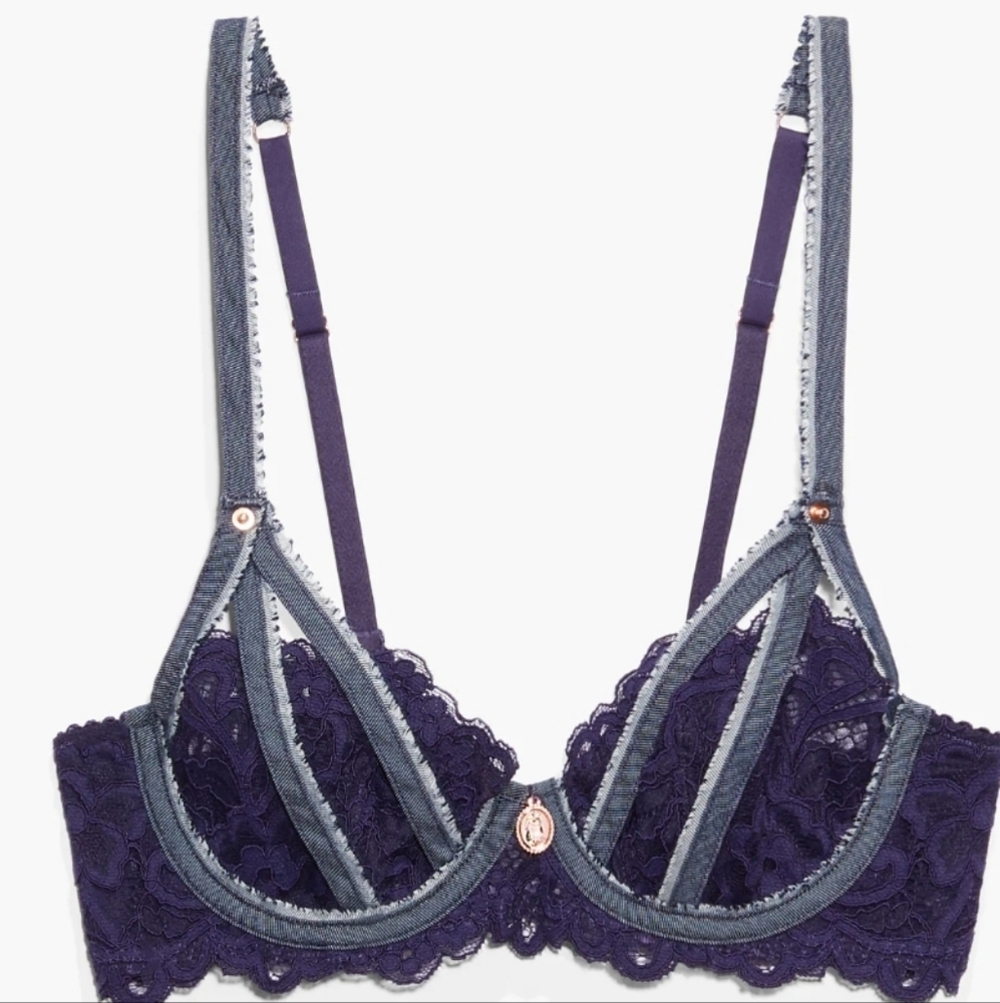 New Savage X Fenty Deep Blue and Gray Lace Bra